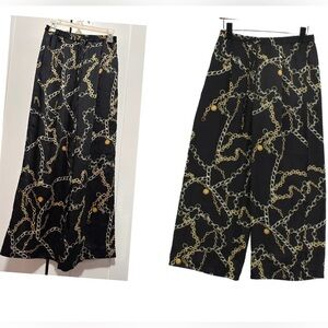 MNG Mango Women’s Black Printed‎ Suit Trousers Wide-Leg Stretch Pants Size S